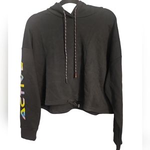 Zyia Active Ombre Black Crop Hoodie Size Medium Neon Arm Logo